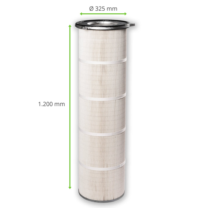 Cartucho de filtro, 325 x 1200 mm, poliéster / celulosa, brida de aluminio de 3 lengüetas, compatible con NOVUS AIGNER ESTA PIONIER